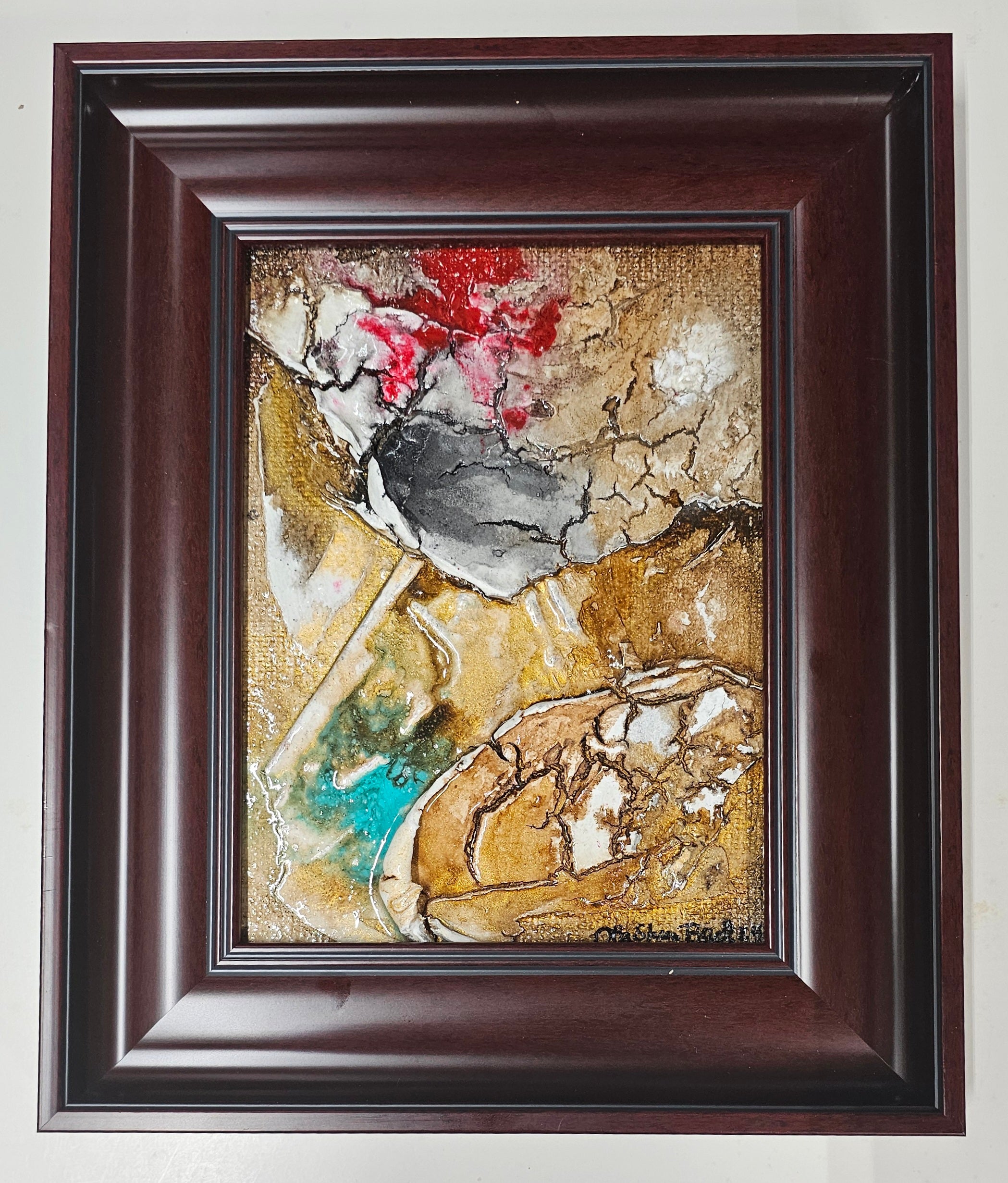 Original 2024 and signed abstract acrylic framed painting on board